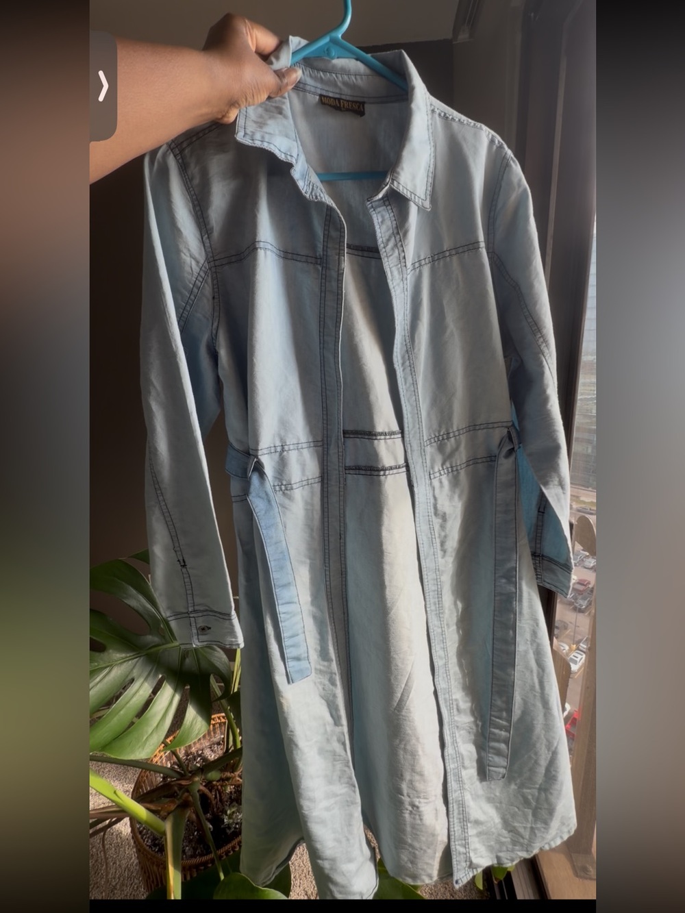 Light Wash 1X Denim Duster Jacket with Belt